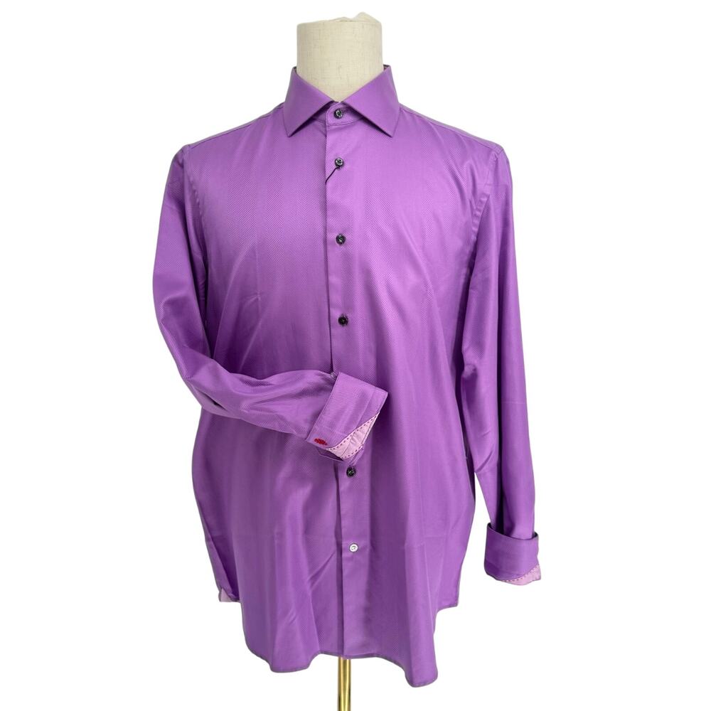 Robert Graham Woven Long Sleeve Dress Shirt RC Textured Bright Purple Mauve L